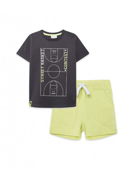 Tee-shirt et bermuda en jersey lacets garçon gris play Tee-shirt et bermuda en jersey lacets garçon gris play
