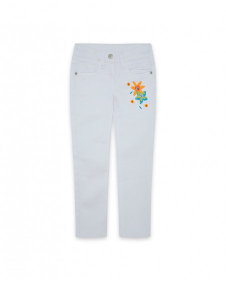 Pantalon en jeans fleur fille blanche summer festival Pantalon en jeans fleur fille blanche summer festival