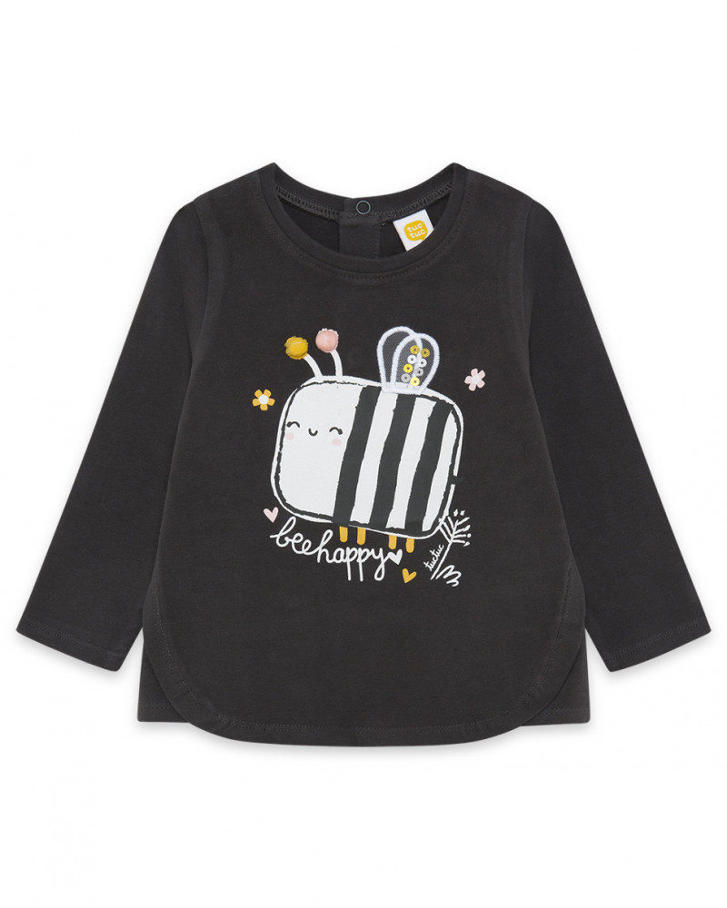 Tee-shirt en jersey abeille fille gris bee happy