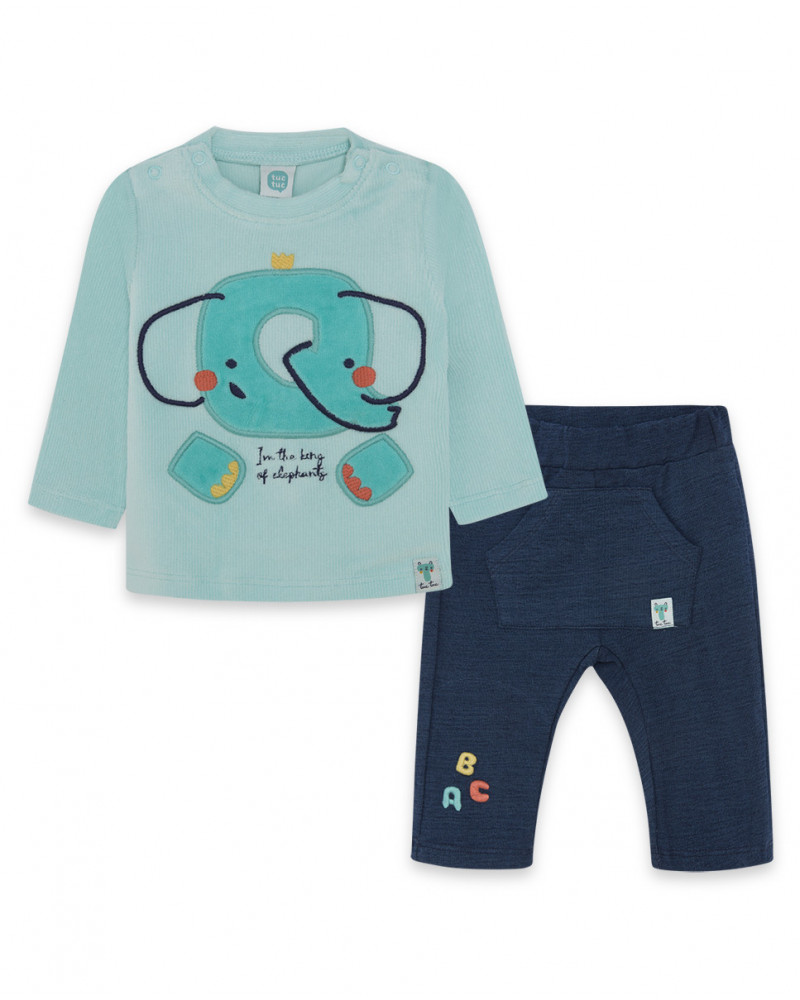 T-shirt et pantalon en peluche éléphant garçon bleu alphabet