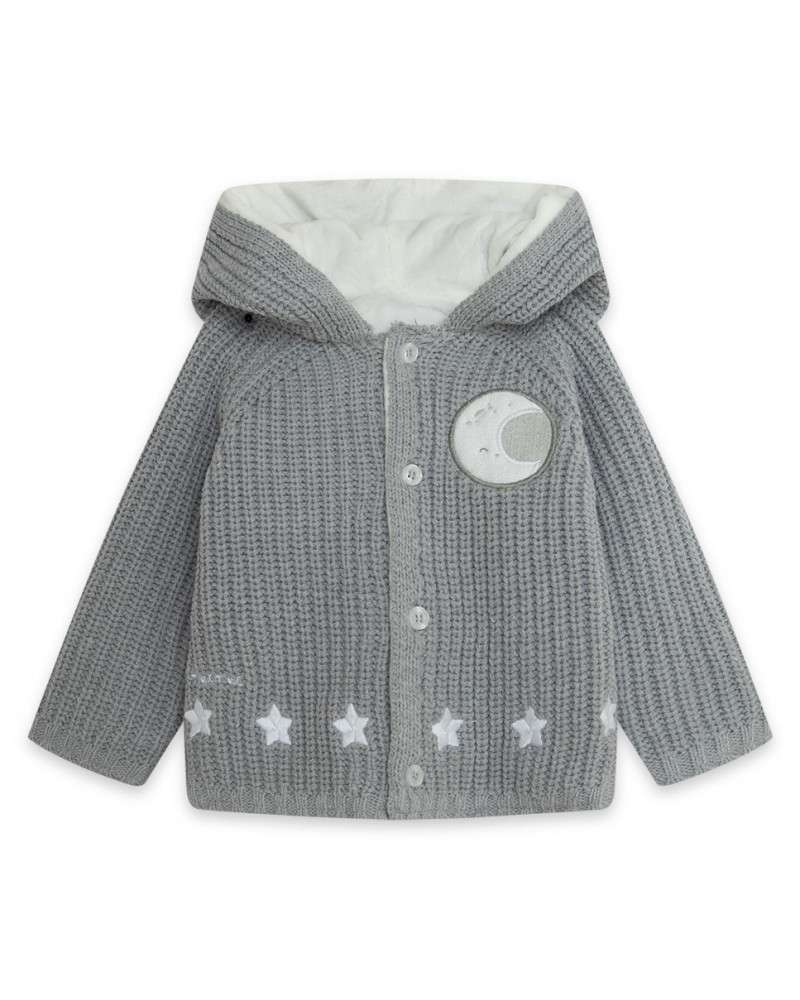 Veste en tricot avec capuche garçon grise luna llena