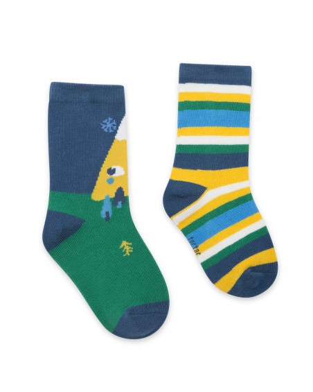 Lot 2 chaussettes imprimés garçon vertes color hikers Lot 2 chaussettes imprimés garçon vertes color hikers