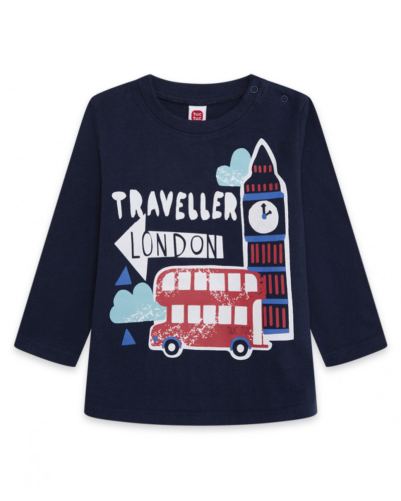 Tee-shirt en jersey message garçon bleu hello london