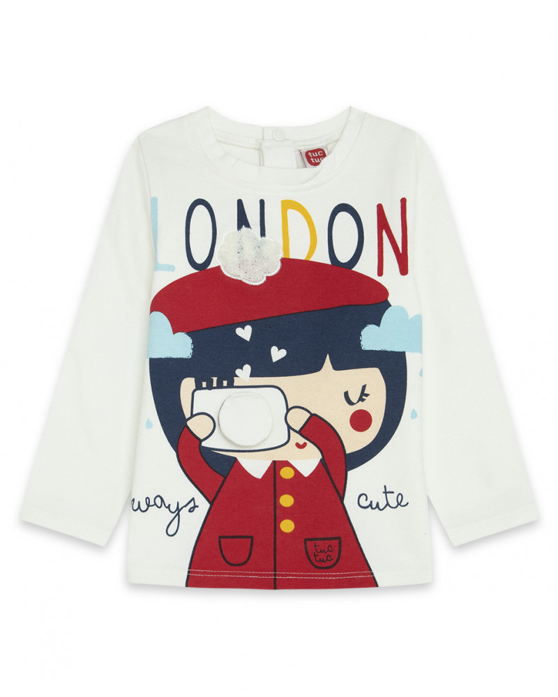 Tee-shirt en jersey imprimée fille blanc hello london