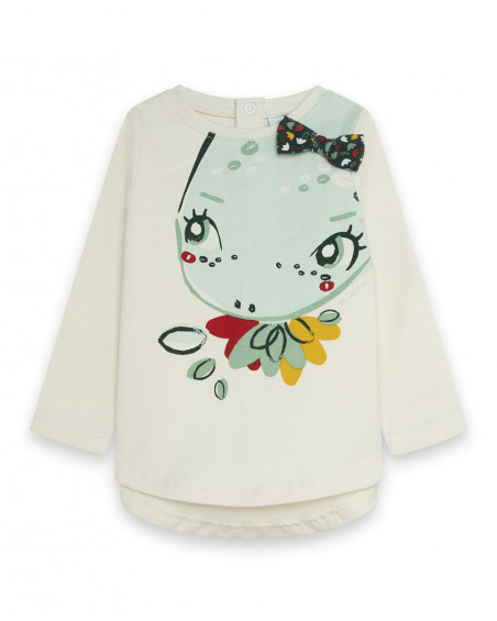 Tee-shirt en jersey dinosaure fille blanc highlands Tee-shirt en jersey dinosaure fille blanc highlands