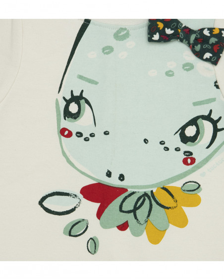 Tee-shirt en jersey dinosaure fille blanc highlands Tee-shirt en jersey dinosaure fille blanc highlands