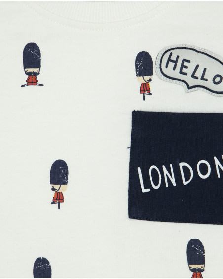 Tee-shirt en jersey avec poches garçon blanc hello london Tee-shirt en jersey avec poches garçon blanc hello london