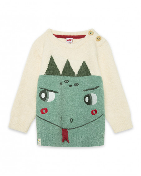 Pull-over en tricot dinosaure garçon blanc highlands Pull-over en tricot dinosaure garçon blanc highlands