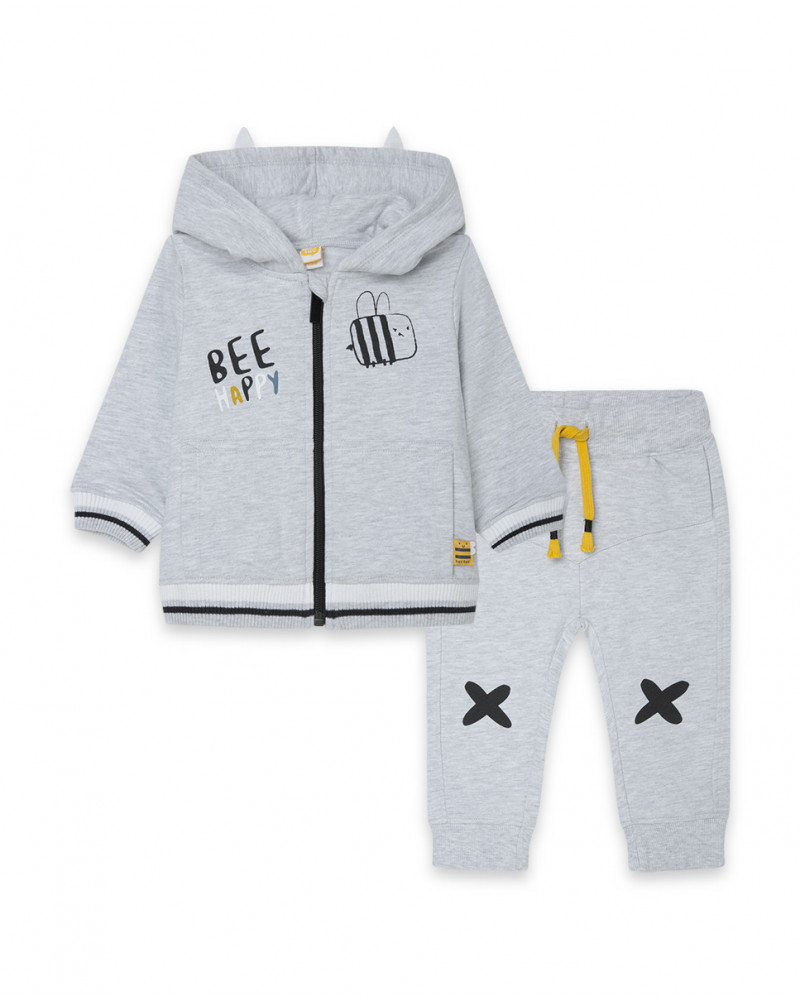 Sweat et pantalon en peluche jogging garçon gris bee happy