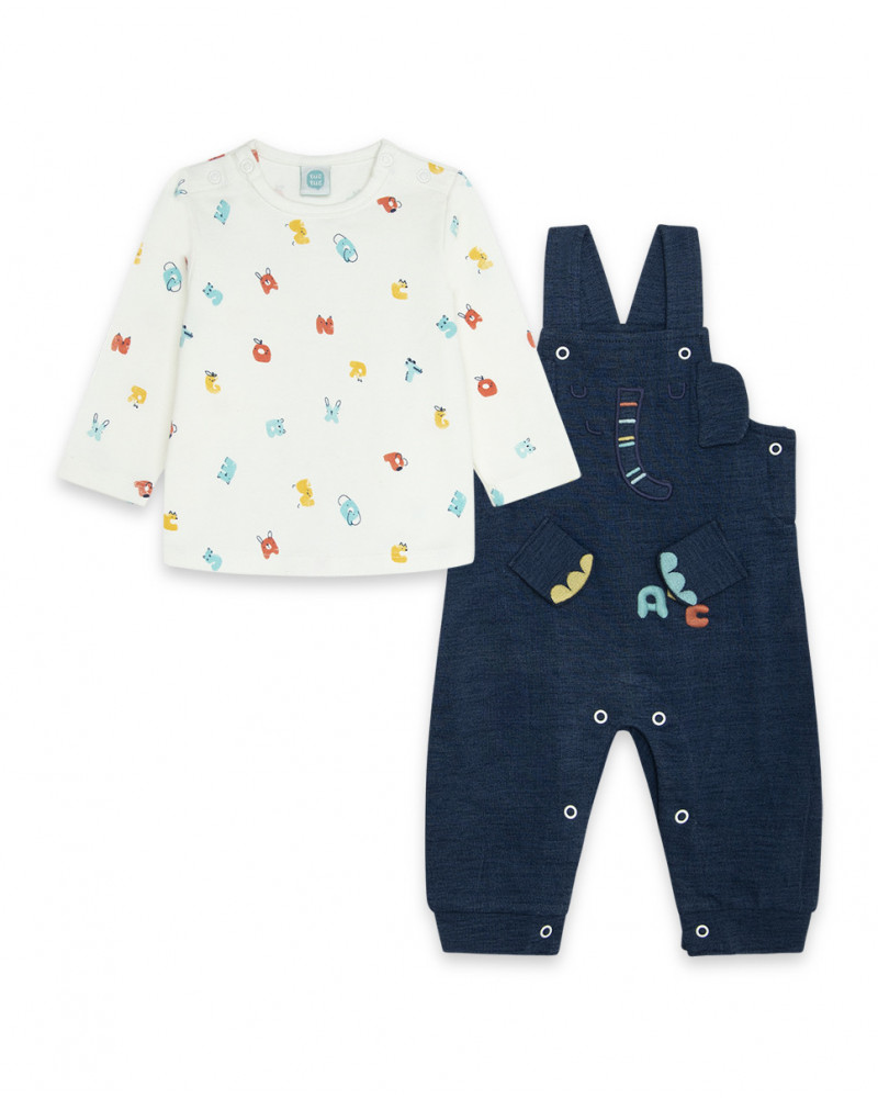 Salopette peluche et t-shirt éléphant garçon bleue alphabet