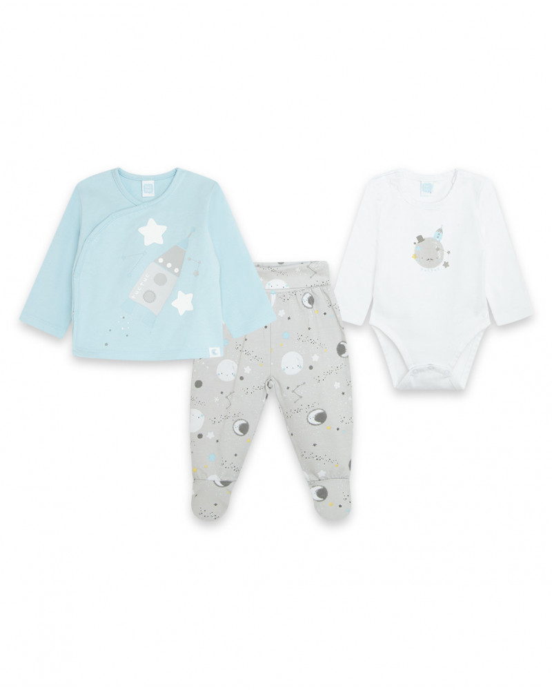 Ensemble 3 pièces jersey long avec pieds garçon bleu luna llena
