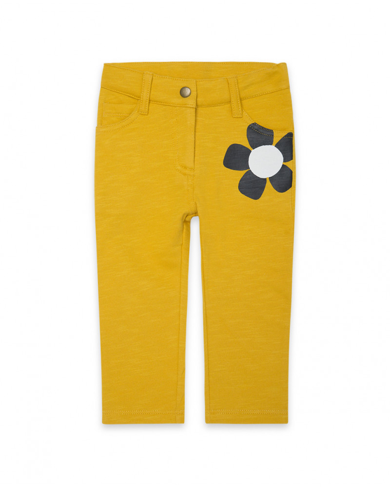 Pantalon en peluche fleurs fille jaune bee happy