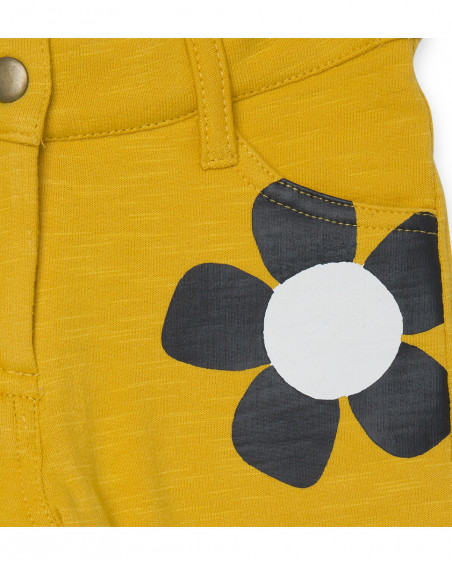 Pantalon en peluche fleurs fille jaune bee happy Pantalon en peluche fleurs fille jaune bee happy