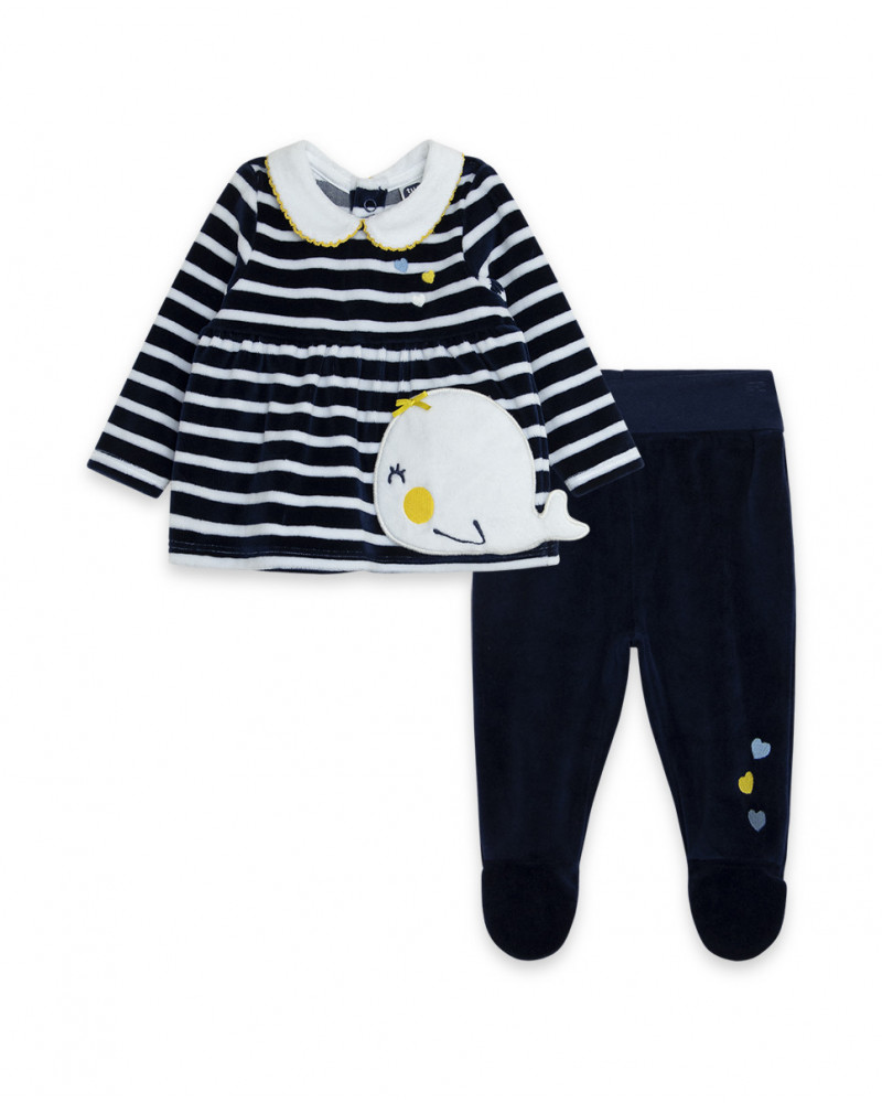 Ensemble velours long avec pieds fille bleu it's cold