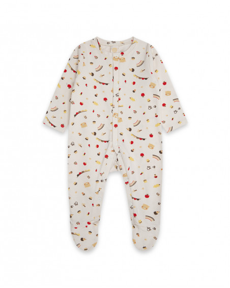 Grenouillère en jersey long avec pieds garçon beige brownie Grenouillère en jersey long avec pieds garçon beige brownie