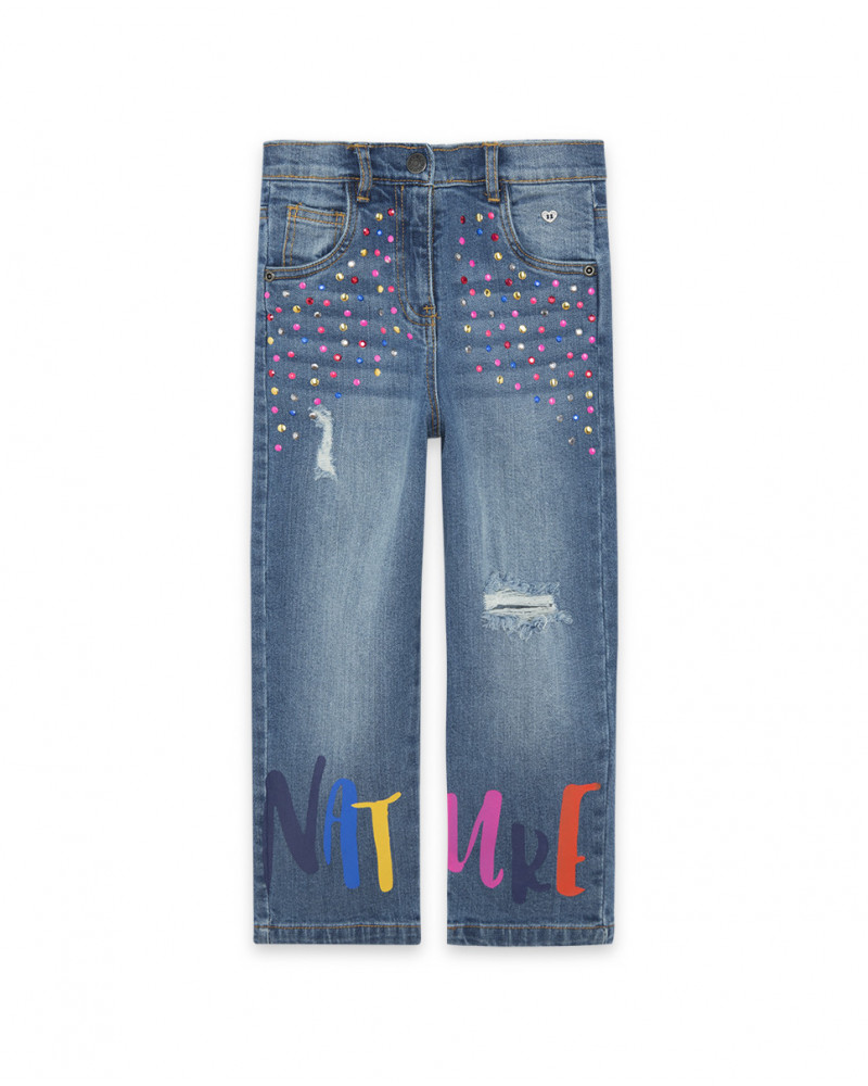 Pantalon en jeans points fille bleu best friends 4ever