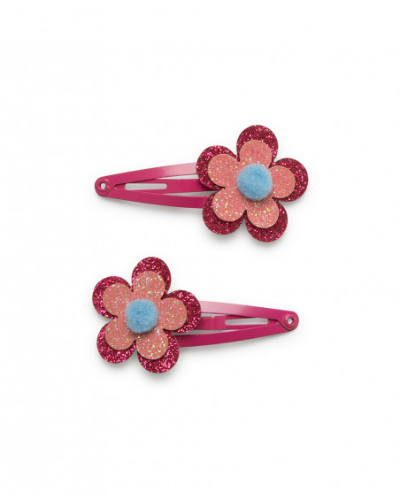 Set 2 barrettes cheveux fleurs fille rose kyoto girls