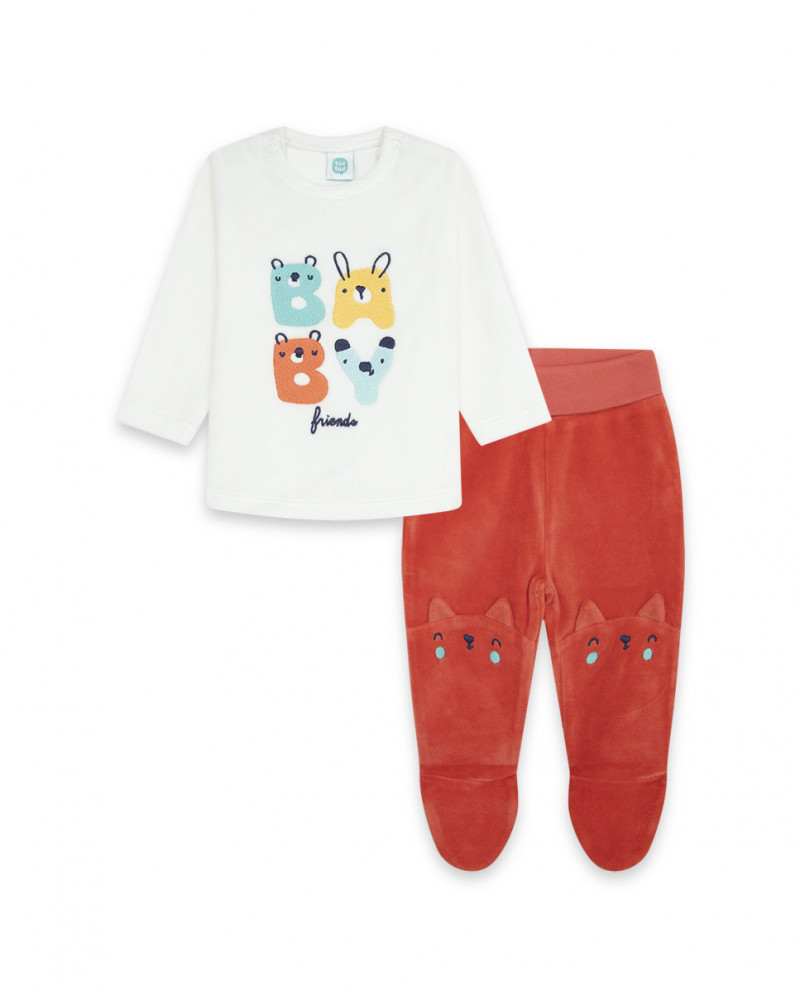 Ensemble velours long avec pieds garçon rouge alphabet