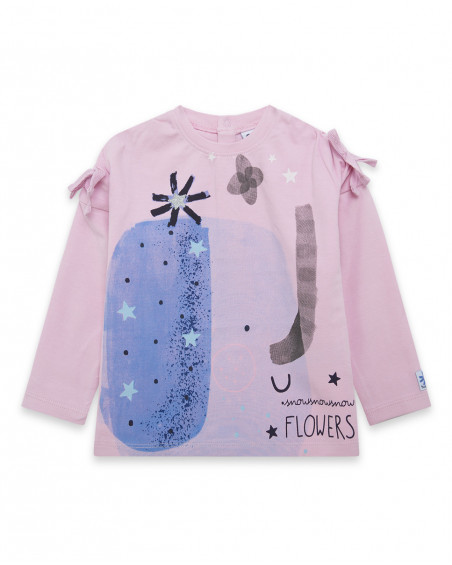 Tee-shirt en jersey imprimée fille rose glaciar Tee-shirt en jersey imprimée fille rose glaciar