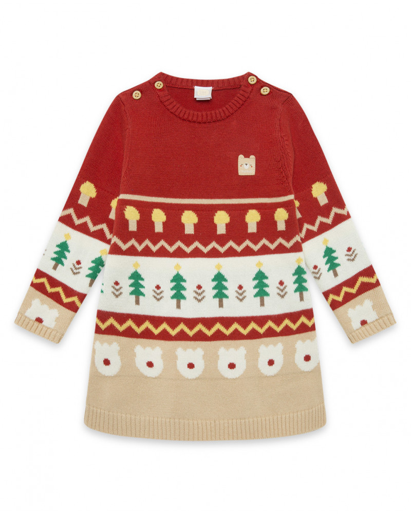 Robe en tricot imprimé fille rouge brownie bears