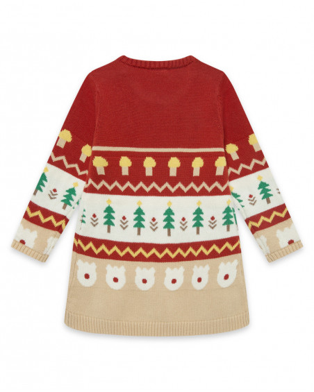 Robe en tricot imprimé fille rouge brownie bears Robe en tricot imprimé fille rouge brownie bears