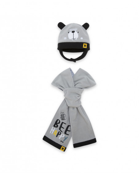 Bonnet et écharpe polaire petit ourson garçon gris bee happy Bonnet et écharpe polaire petit ourson garçon gris bee happy