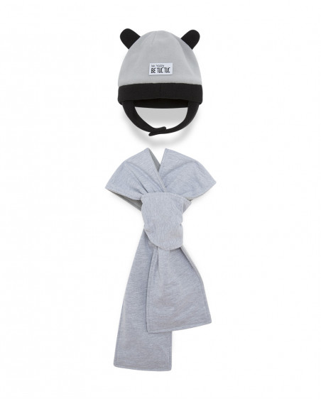 Bonnet et écharpe polaire petit ourson garçon gris bee happy Bonnet et écharpe polaire petit ourson garçon gris bee happy