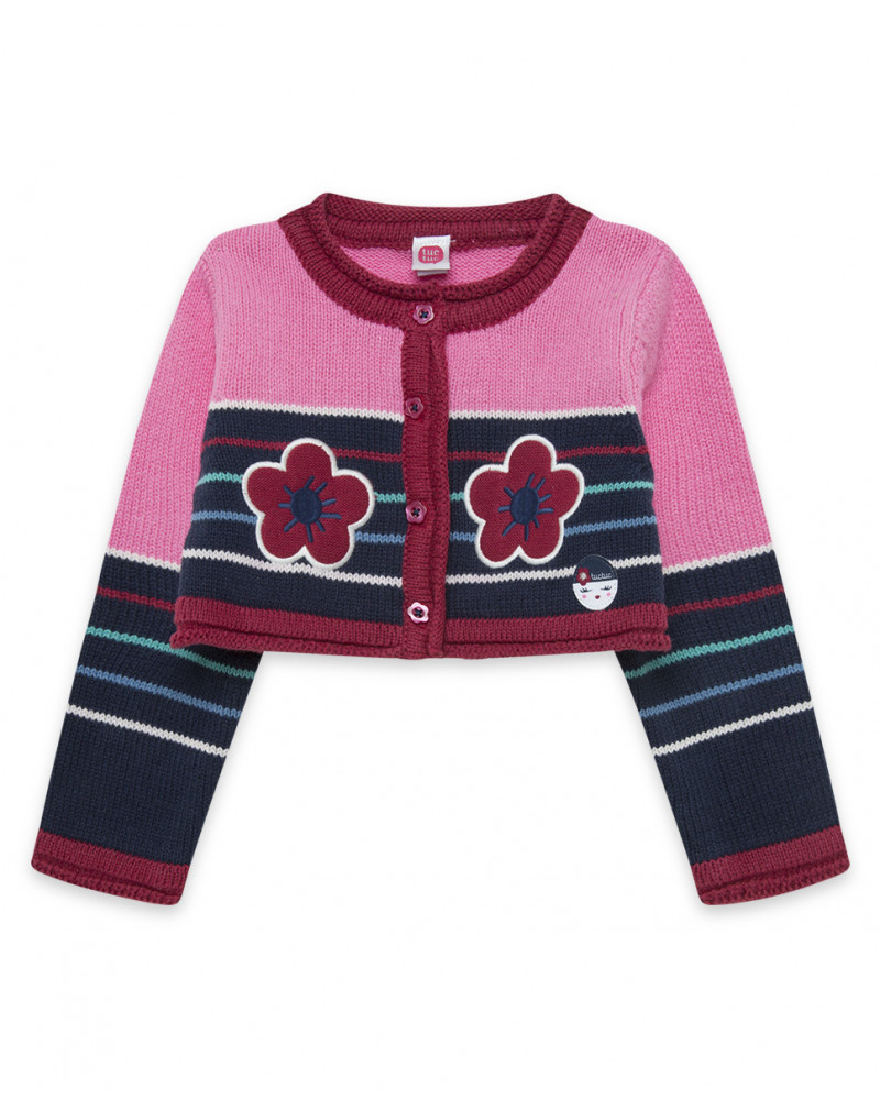 Veste en tricot boutons fille rose kyoto girls