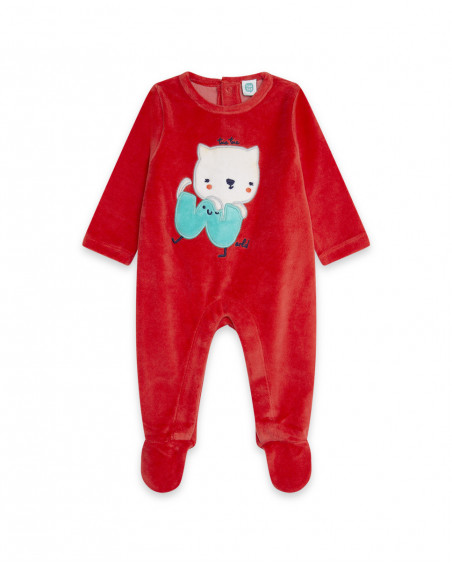 Grenouillère en velours long avec pieds fille rouge alphabet Grenouillère en velours long avec pieds fille rouge alphabet