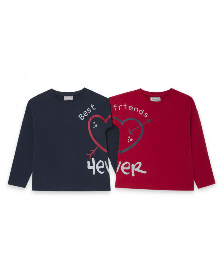 Set 2 tee-shirts en jersey coeur fille rouge best friends 4ever Set 2 tee-shirts en jersey coeur fille rouge best friends 4ever