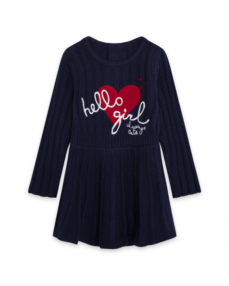 Robe en tricot message fille bleue hello london