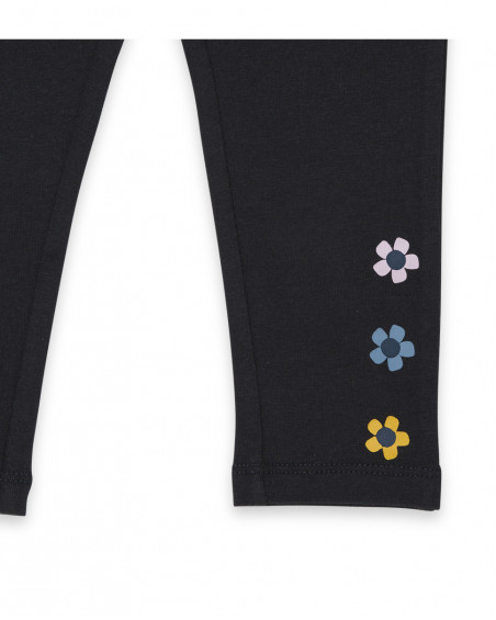 Leggings en coton molletonné fleurs fille gris bee happy Leggings en coton molletonné fleurs fille gris bee happy