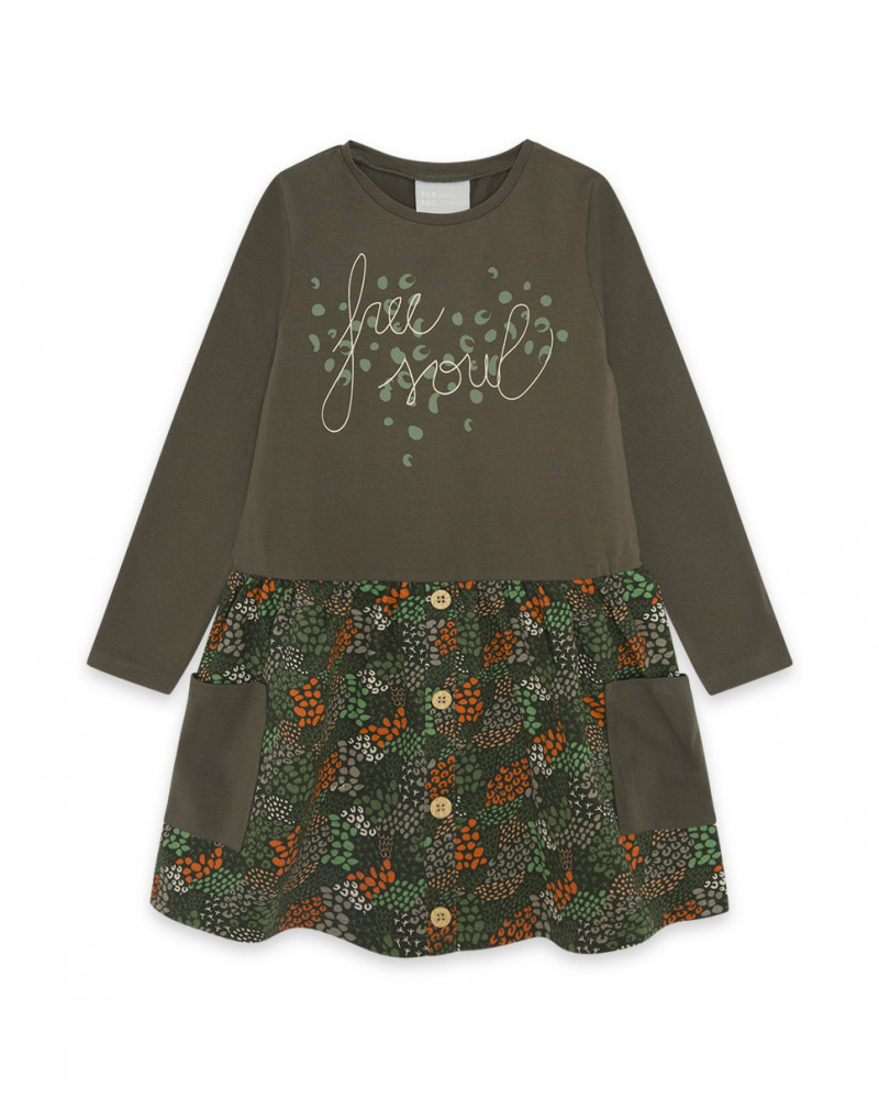 Robe en jersey avec poches fille verte hidden nature