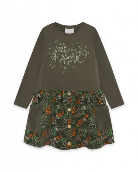 Robe en jersey avec poches fille verte hidden nature