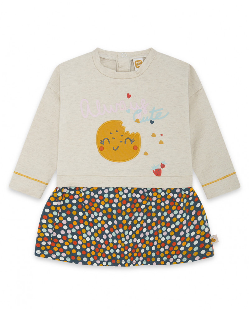 Robe en peluche et jersey imprimé fille beige basicos kids