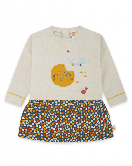 Robe en peluche et jersey imprimé fille beige basicos kids Robe en peluche et jersey imprimé fille beige basicos kids