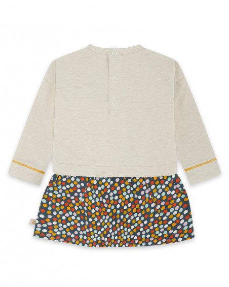 Robe en peluche et jersey imprimé fille beige basicos kids Robe en peluche et jersey imprimé fille beige basicos kids
