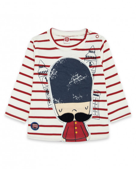 Tee-shirt en jersey à rayures garçon rouge hello london Tee-shirt en jersey à rayures garçon rouge hello london