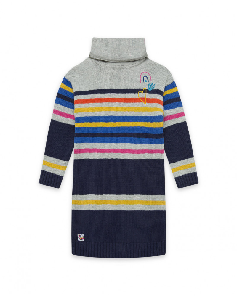 Robe en tricot à rayures fille grise best friends 4ever