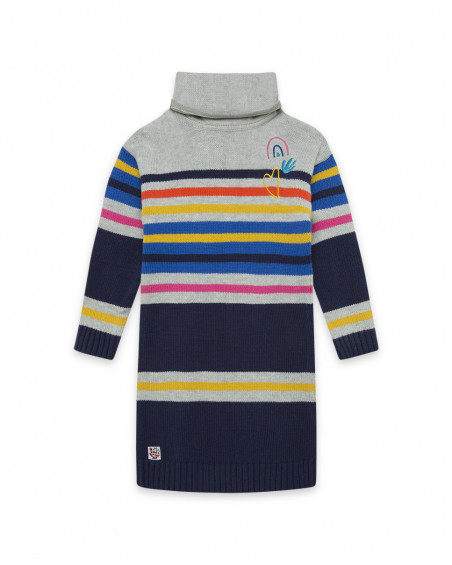Robe en tricot à rayures fille grise best friends 4ever Robe en tricot à rayures fille grise best friends 4ever