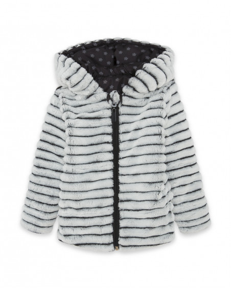 Parka réversible en fourrure avec capuche fille grise bee happy Parka réversible en fourrure avec capuche fille grise bee happy
