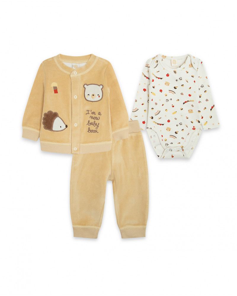 Ensamble en velours et jersey garçon beige brownie bears
