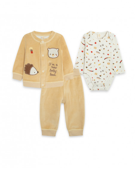 Ensamble en velours et jersey garçon beige brownie bears Ensamble en velours et jersey garçon beige brownie bears