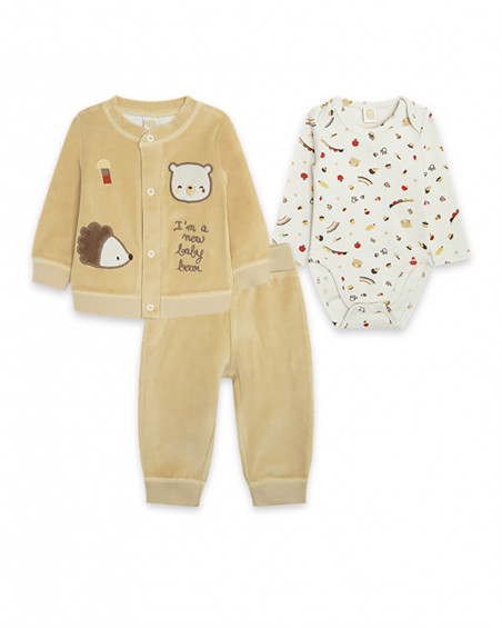Ensamble en velours et jersey garçon beige brownie bears Ensamble en velours et jersey garçon beige brownie bears