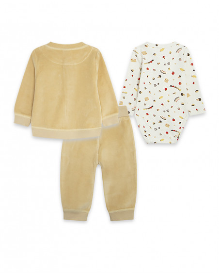 Ensamble en velours et jersey garçon beige brownie bears Ensamble en velours et jersey garçon beige brownie bears