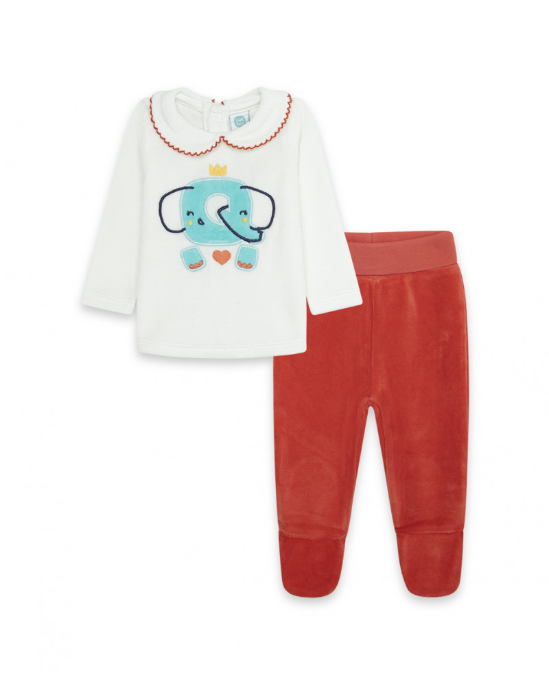Ensemble velours long avec pieds fille rouge alphabet