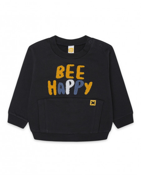 Sweat-shirt en peluche fermée sans capuche garçon gris bee happy Sweat-shirt en peluche fermée sans capuche garçon gris bee happy