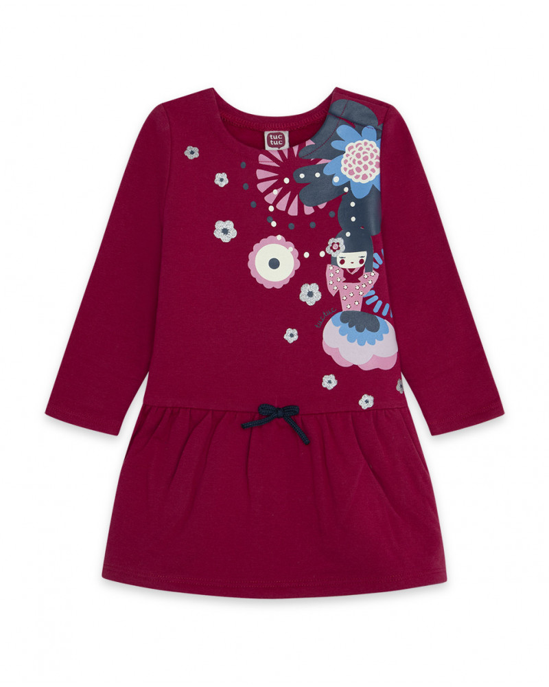 Robe en coton molletonné fleurs fille rose kyoto girls