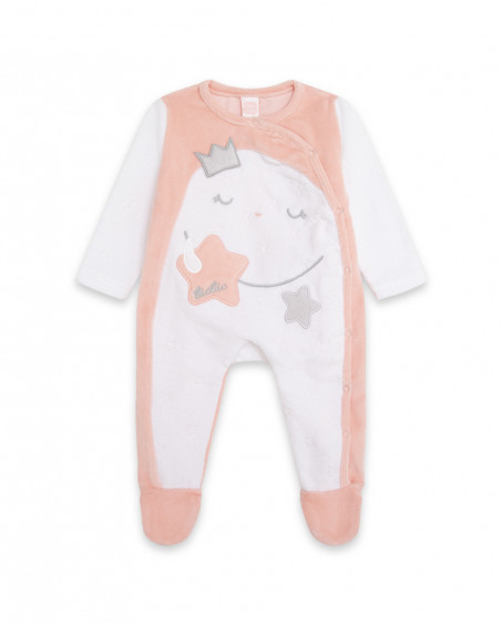 Grenouillère velours ouvert. latérale avec pieds fille rose Grenouillère velours ouvert. latérale avec pieds fille rose