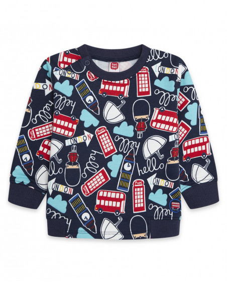 Sweat-shirt en peluche fermée sans capuche garçon bleu hello